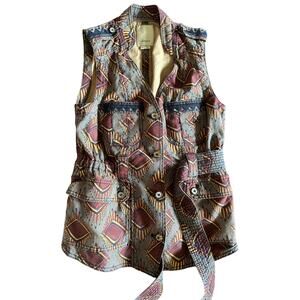 Anthropologie Elevenses Geo Safari Style Belted vest  XS